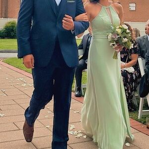 Azazie Rona Dusty Sage Sleeveless Lace Gown